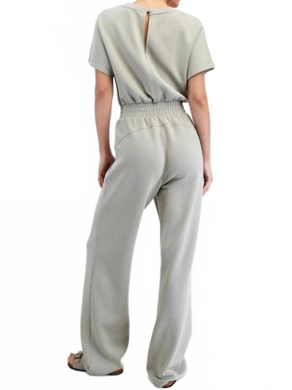Rae Mode Relaxed Short Sleeve High-Waist Wide Leg Jumpsuit Light Sage Medium NEW - Picture 3 of 4